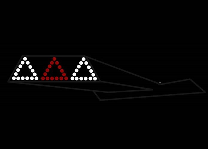 Aircraft with three large triangles of lights, one red triangle with two white triangles on each side rose from a nearby field.