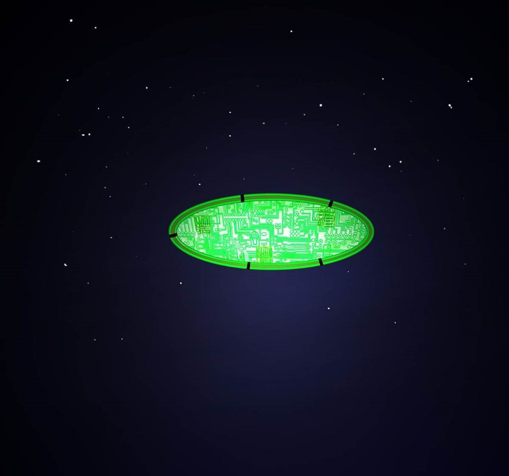 Large, Green UFO saucer sighted flying over San Francisco Bay.  Size:  100 Yards across!  Very clear details.