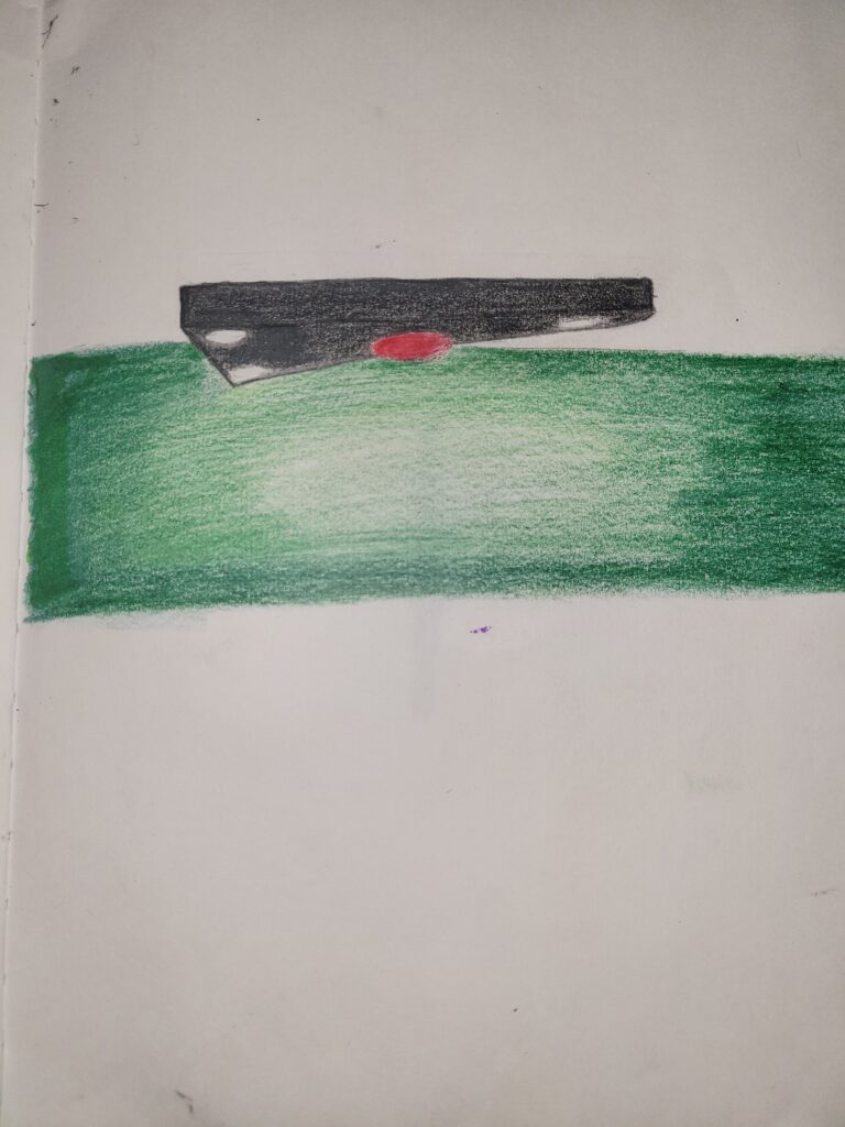 It was a black triangle shaped craft it had three circles on each corner illuminating white and a bigger center circle that was red