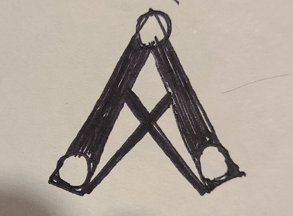 A large triangular craft with an X shaped cross structure passed overhead, followed by a helicopter sweeping the sky with a spotlight.