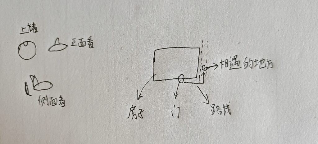 A small, silent UFO is hovering in front of a child (me) who is about 4 years old.