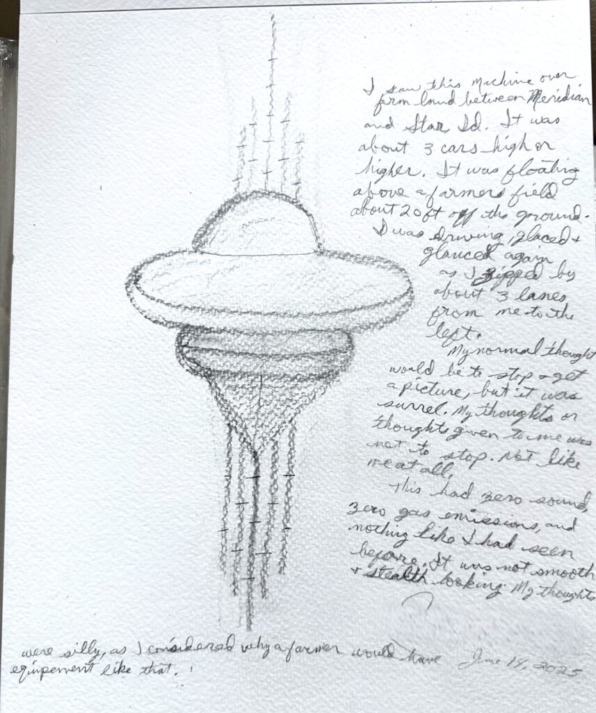 I saw a dull black huge disc shaped with another layer of craft under that, but connected. Spires high up from the top &amp; bottom.