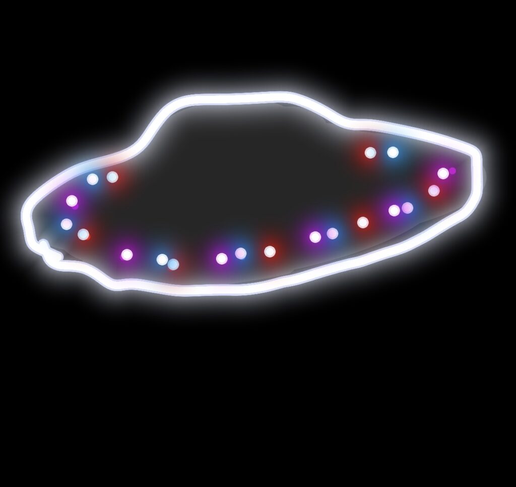 Dark gray dish with colored lights that turned on and changed colors very slowly.