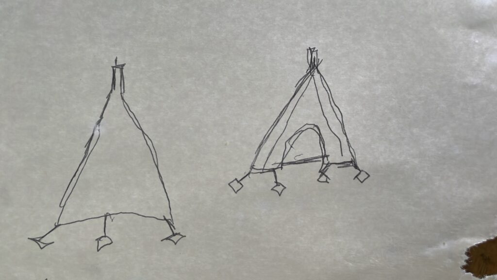 Matte black pyramid shape with 3 sticks on the bottom with circle shape feet at the end of the stick.