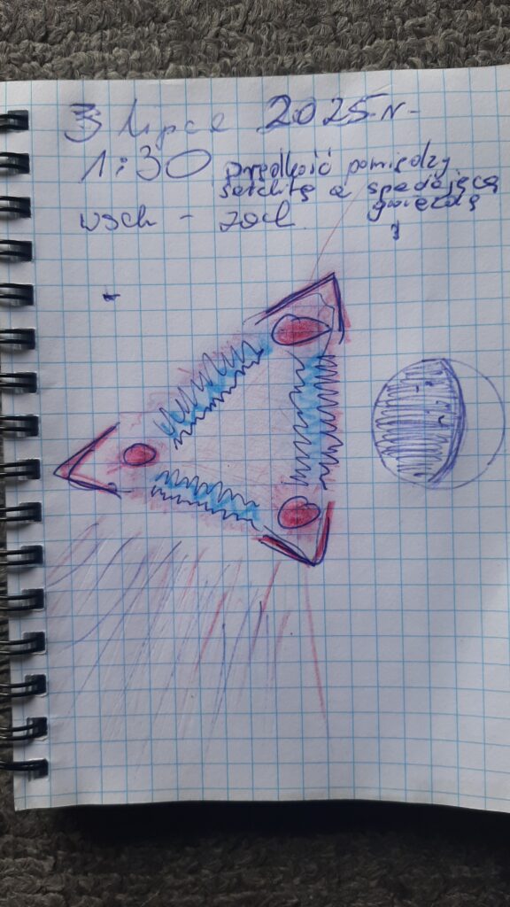 It looked like meteorite entering atmosphere but from fireball emerged amazing triangle ship.