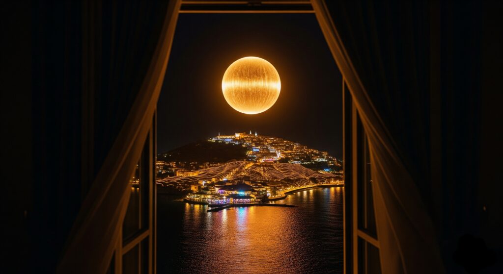 Window of the room that was 200 meters above sea level, hovering in absolute silence, watching over the coast of So Paulo.