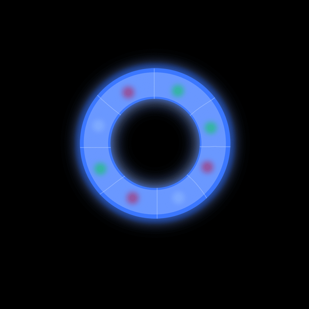 spinning stationary 'bicycle wheel' of coloured lights